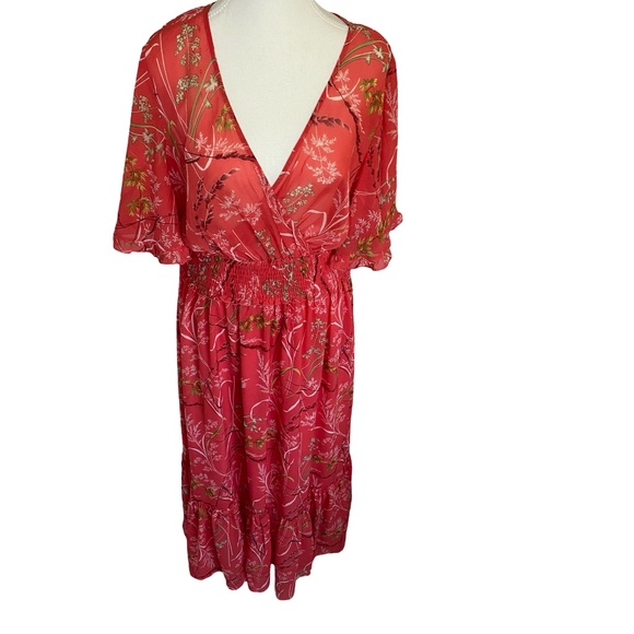 Kate.Lily Orange v-neck Tiered ruffled Summer Tropical maxi dress. Sz14 - Picture 1 of 16
